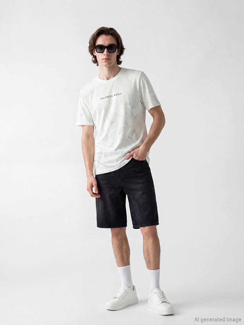 Мъжка тениска с щампа и обло деколте-1