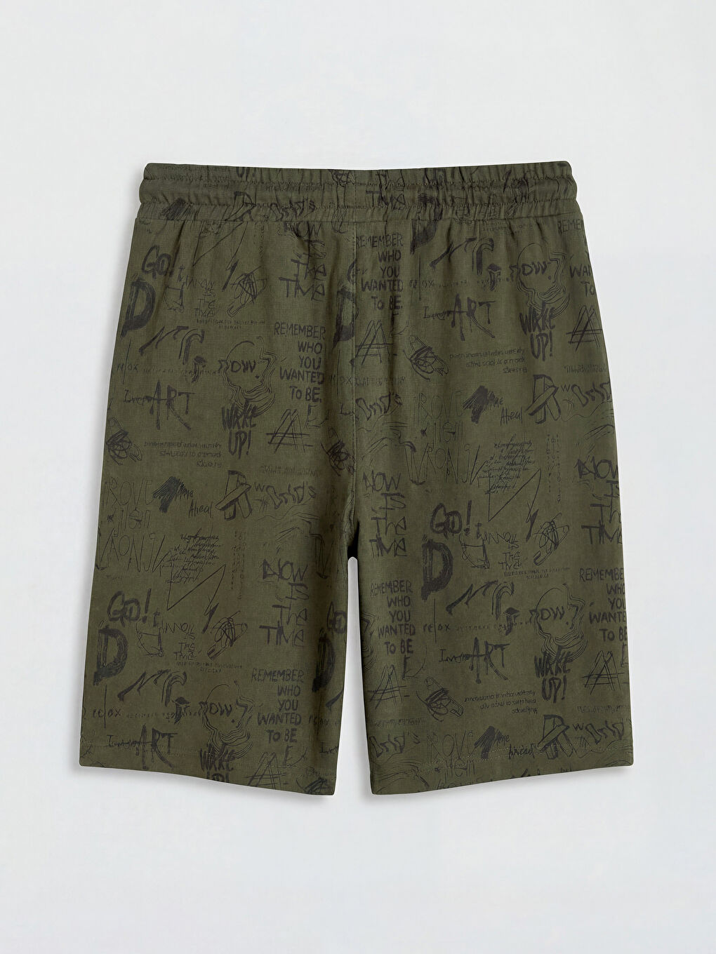 Haki Standart Kalıp Baskılı Erkek Şort-1