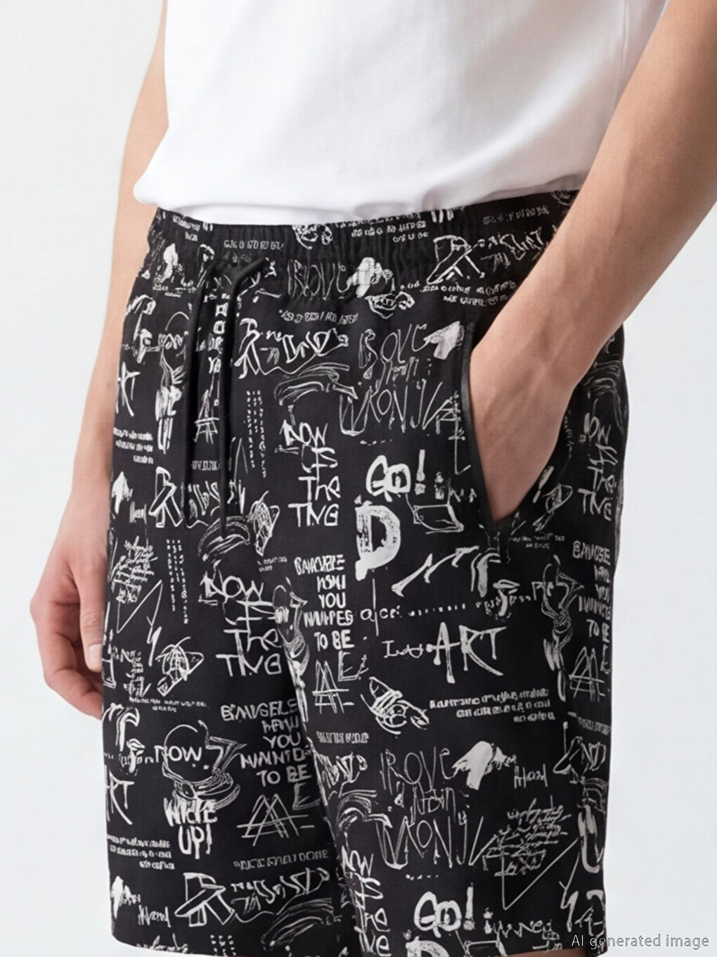 Siyah Standart Kalıp Baskılı Erkek Şort-2