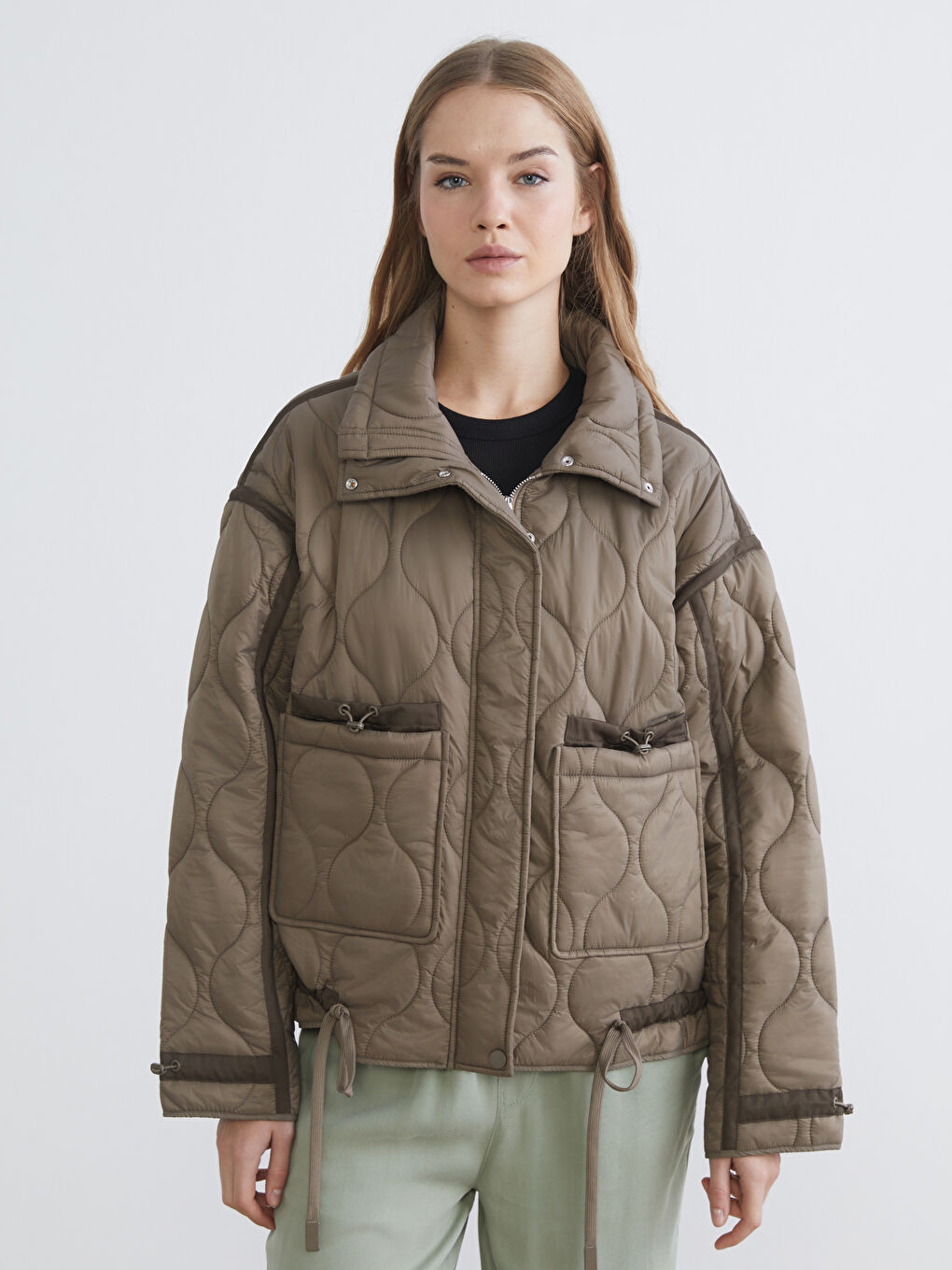 Funnel Neck Quilted Women's Puffer Coat