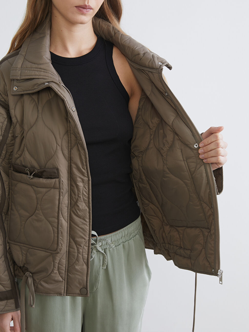 Funnel Neck Quilted Women's Puffer Coat-3