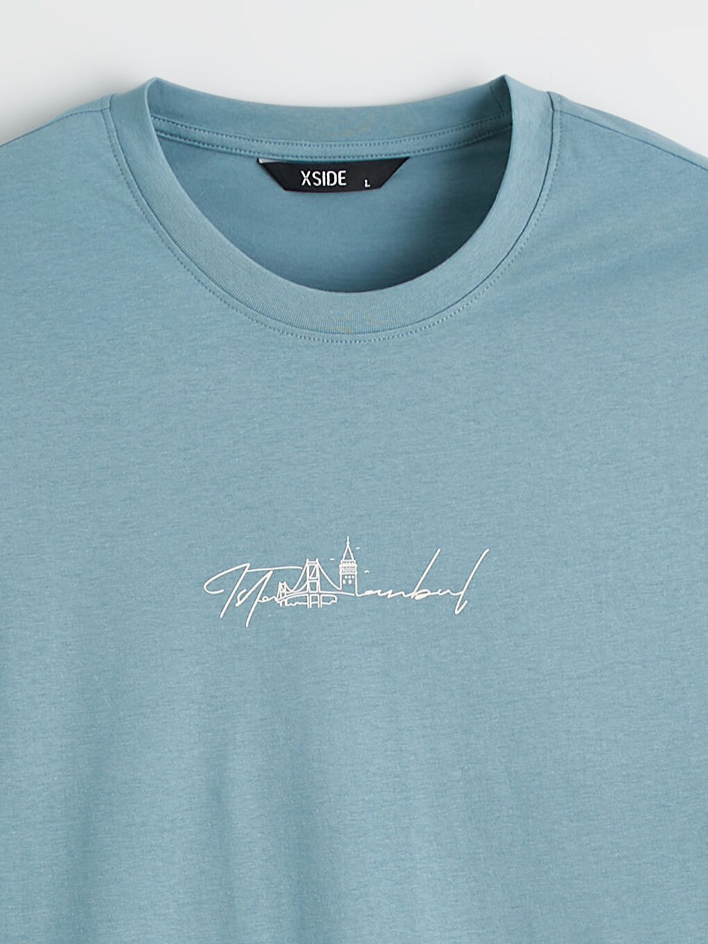 Mavi İstanbul Baskılı Bisiklet Yaka Erkek Tişört-5