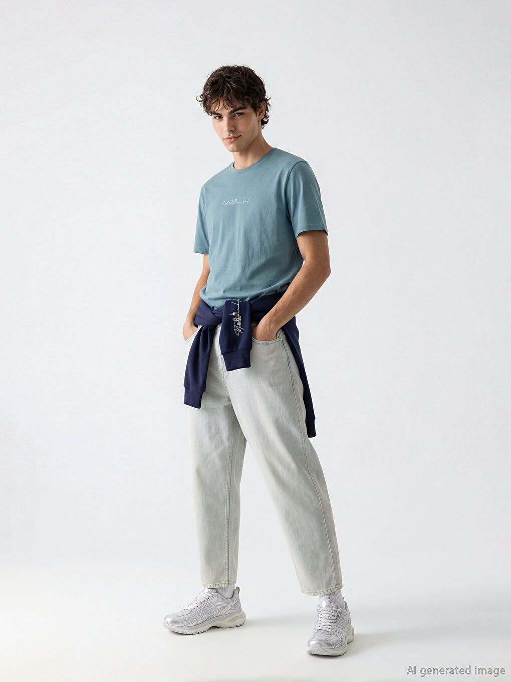 Mavi İstanbul Baskılı Bisiklet Yaka Erkek Tişört-1