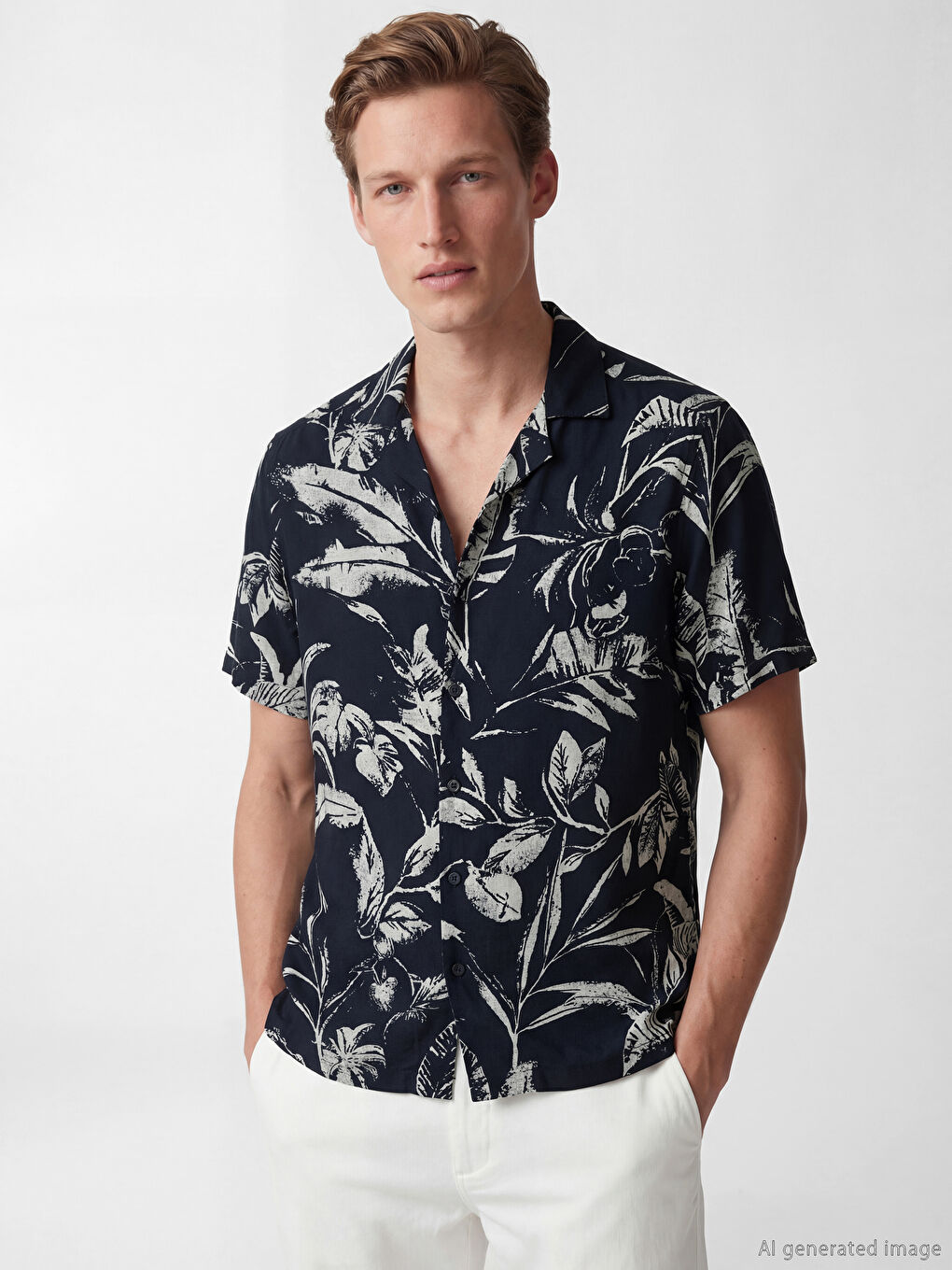 რეგულარული მორგების ნიმუშიანი ვისკოზის მამაკაცის პერანგი