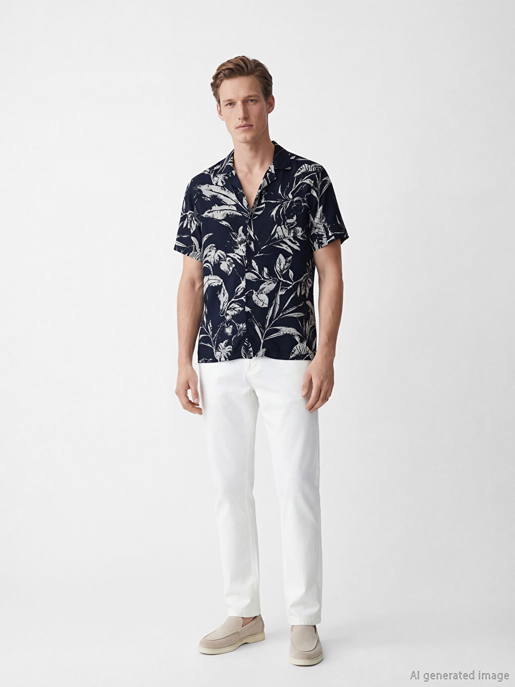 რეგულარული მორგების ნიმუშიანი ვისკოზის მამაკაცის პერანგი-1