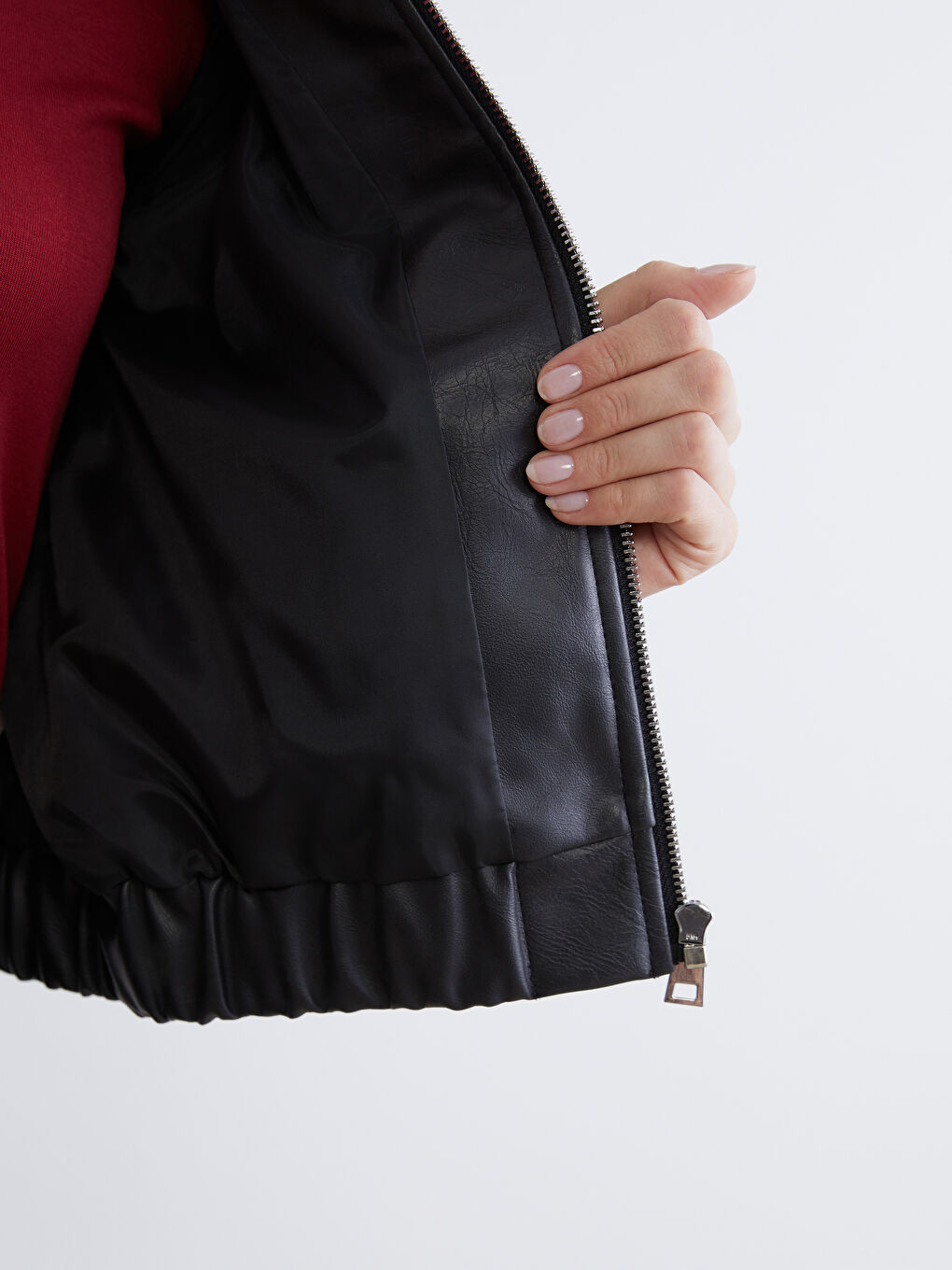 Collared Neck Women's Faux Leather Jacket-3