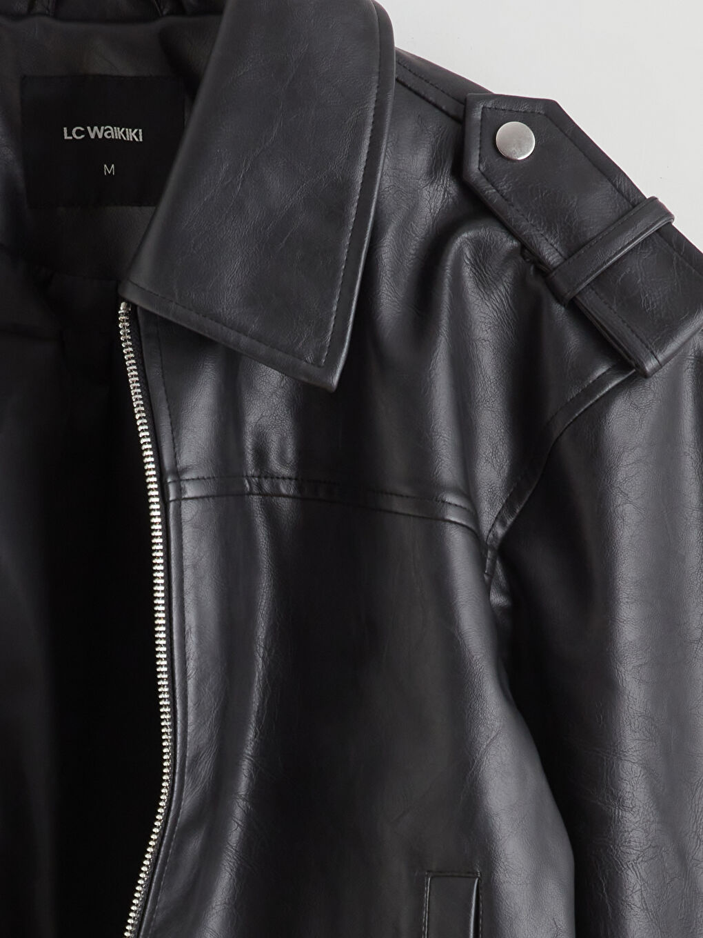 Collared Neck Women's Faux Leather Jacket-6