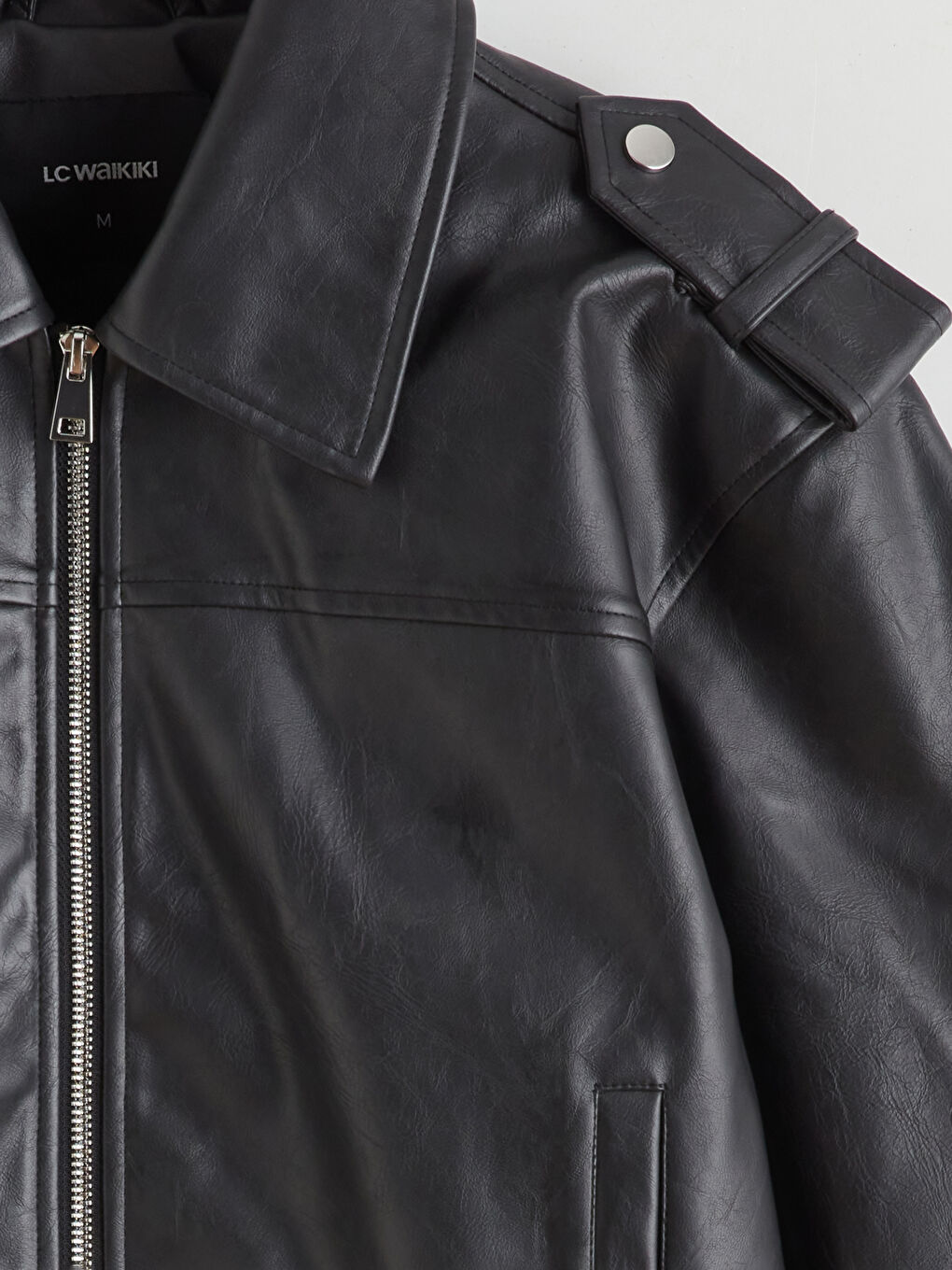 Collared Neck Women's Faux Leather Jacket-7