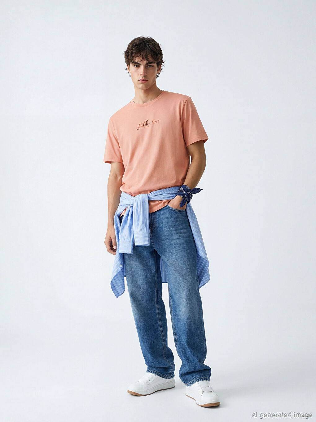 Mercan Bisiklet Yaka Barcelona Baskılı Erkek Tişört-1