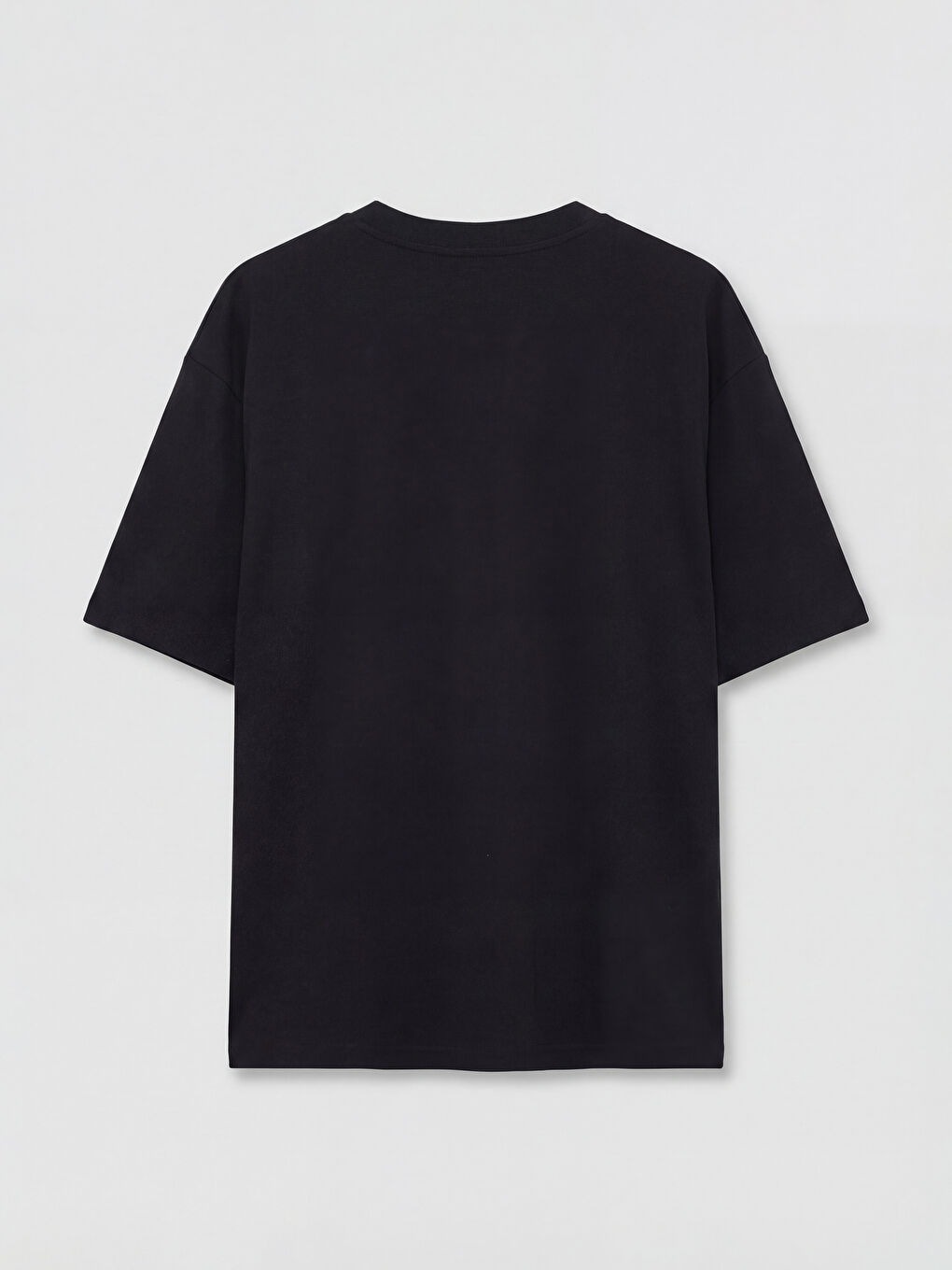 Siyah Bisiklet Yaka Yazı Baskılı Penye Erkek Tişört-1