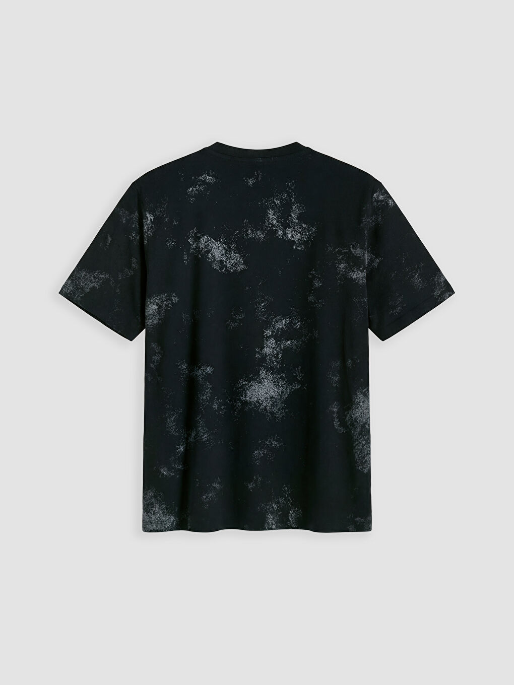 Siyah Bisiklet Yaka Baskılı Penye Erkek Tişört-1