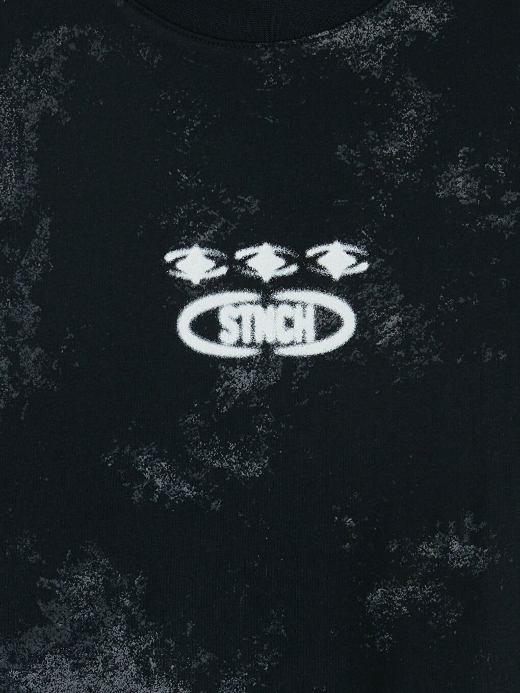 Siyah Bisiklet Yaka Baskılı Penye Erkek Tişört-2