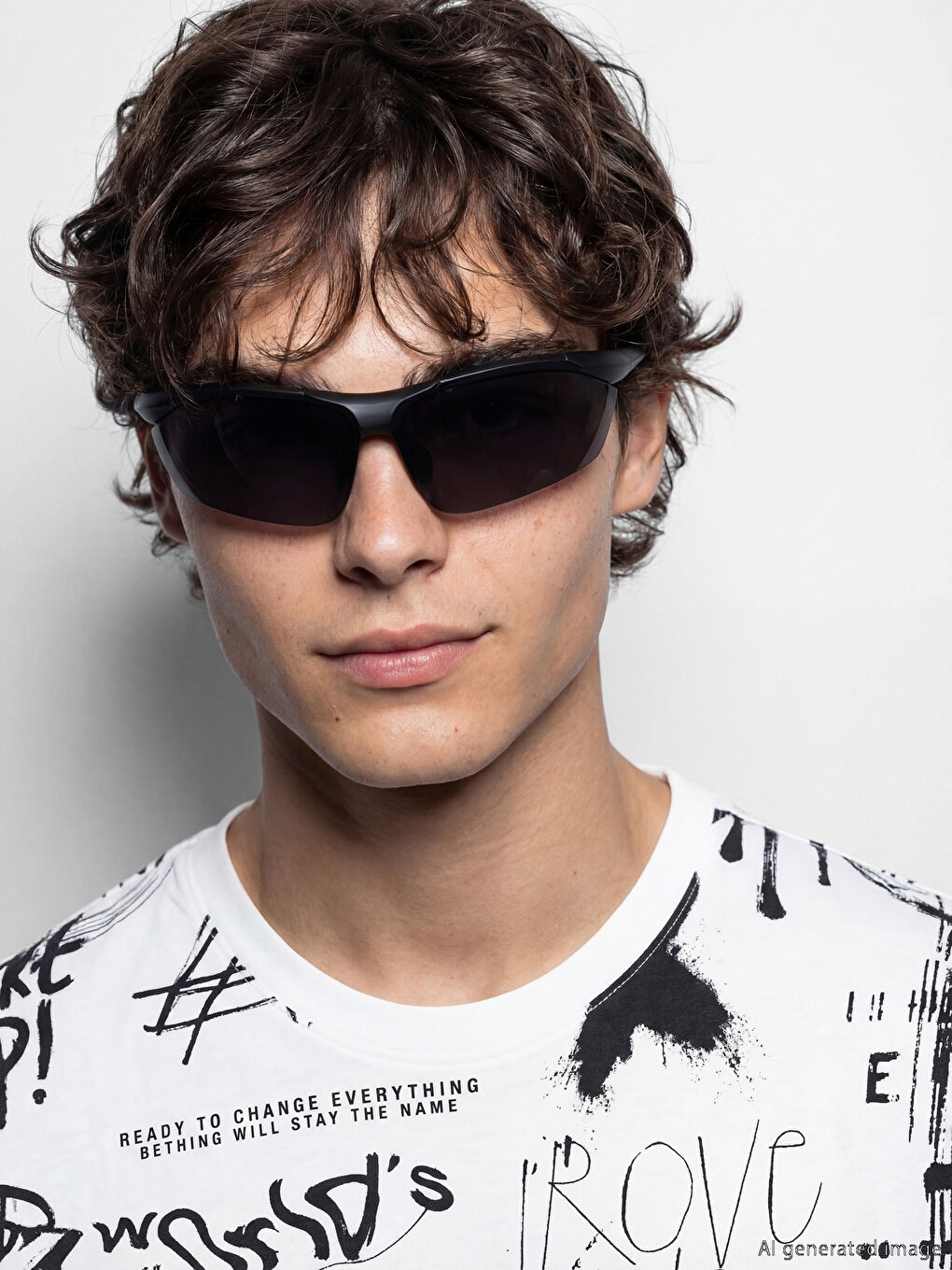 Ekru Bisiklet Yaka Yazı Baskılı Erkek Tişört