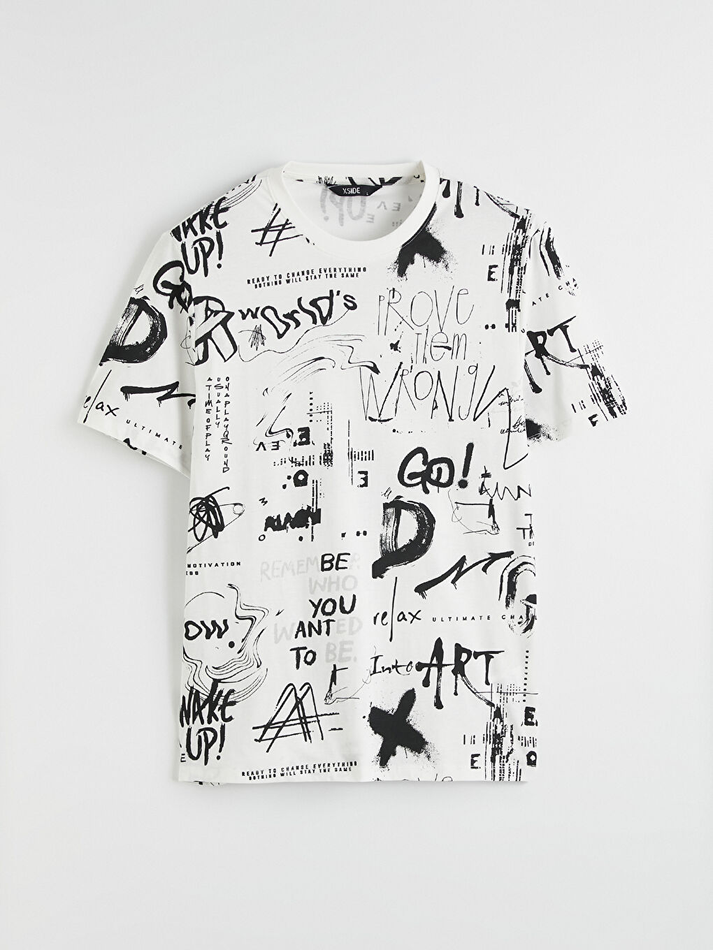 Ekru Bisiklet Yaka Yazı Baskılı Erkek Tişört-4