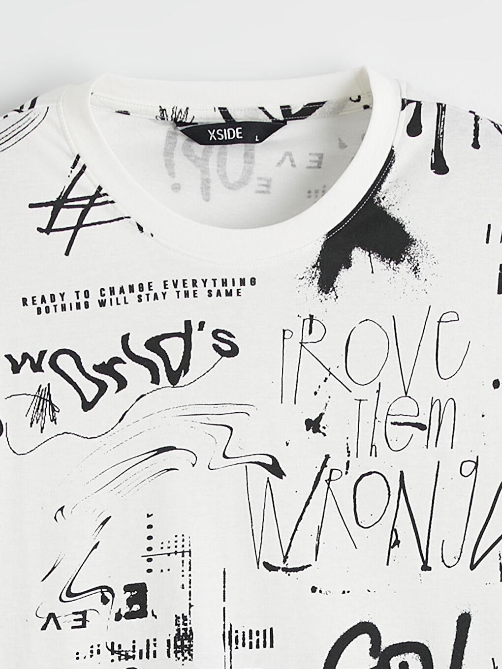 Ekru Bisiklet Yaka Yazı Baskılı Erkek Tişört-5