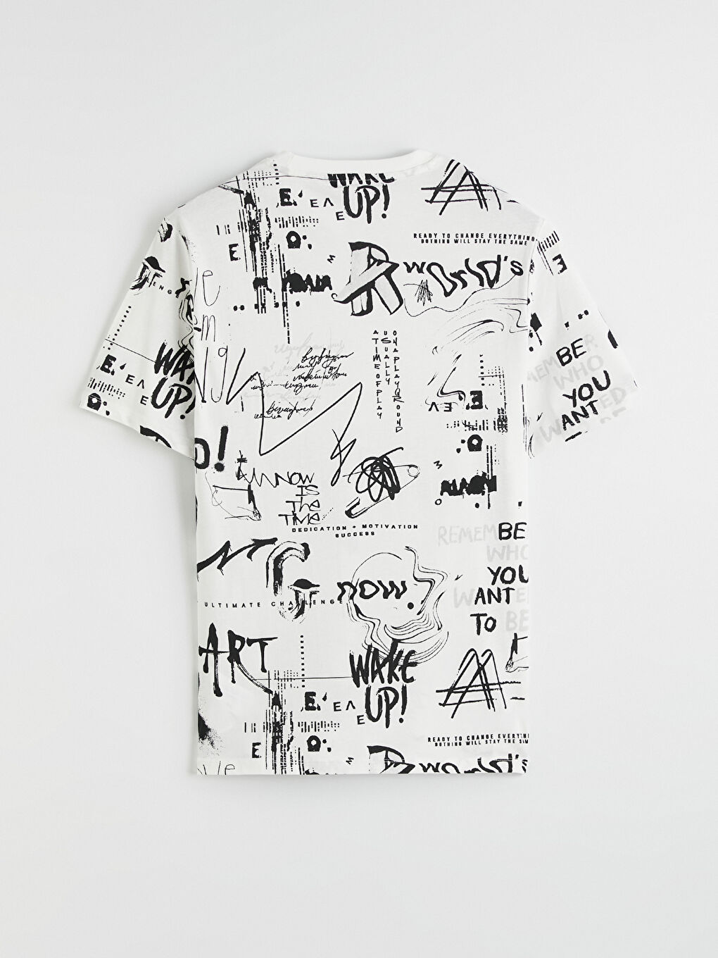 Ekru Bisiklet Yaka Yazı Baskılı Erkek Tişört-6