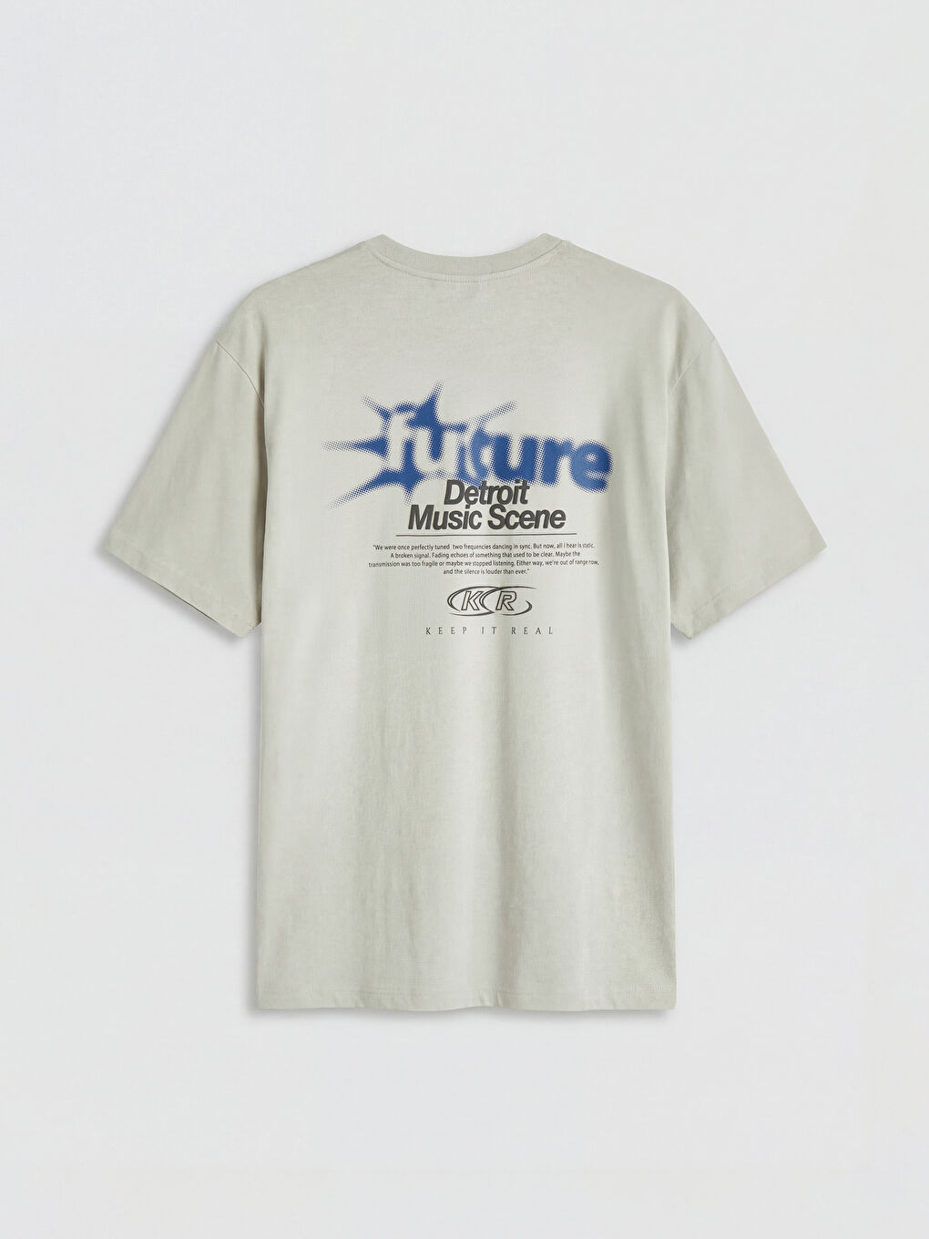 Gri Bisiklet Yaka Penye Baskılı Erkek Tişört-1