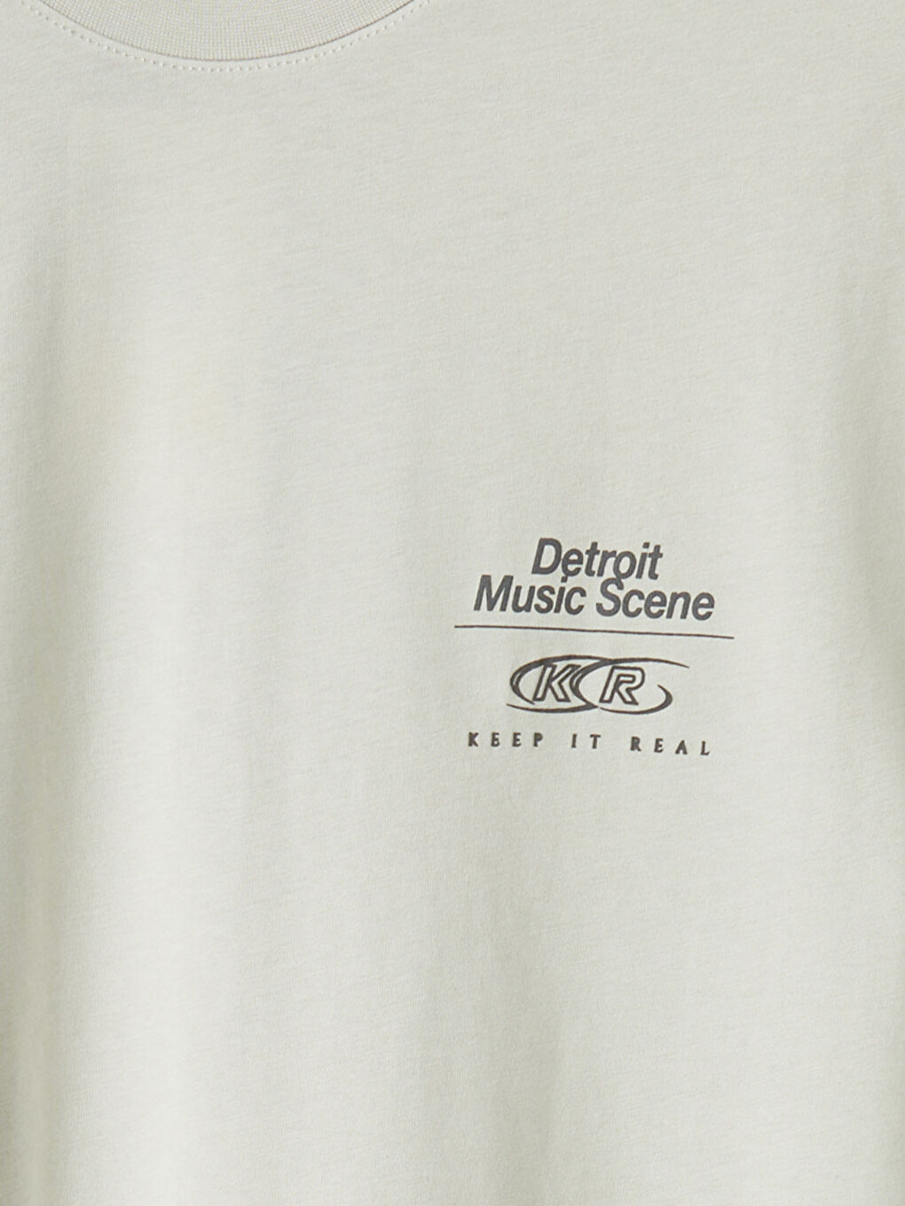 Gri Bisiklet Yaka Penye Baskılı Erkek Tişört-2