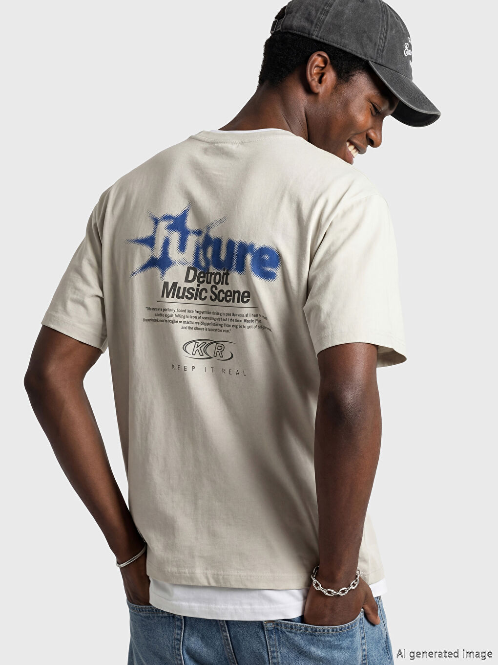 Gri Bisiklet Yaka Baskılı Erkek Penye Tişört