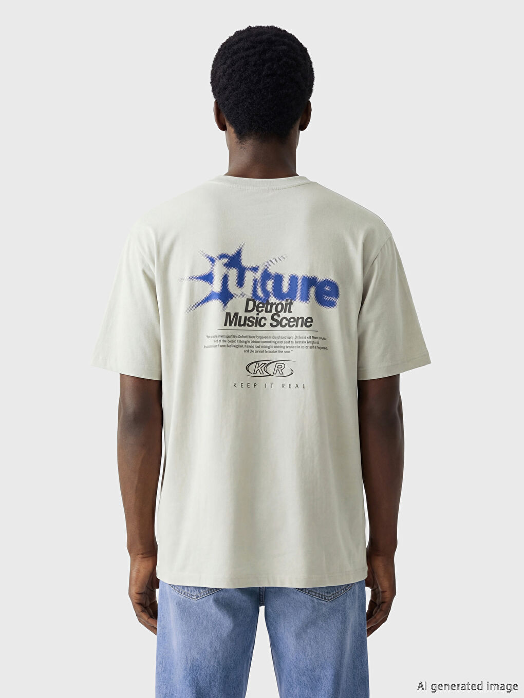 Gri Bisiklet Yaka Baskılı Erkek Penye Tişört-3