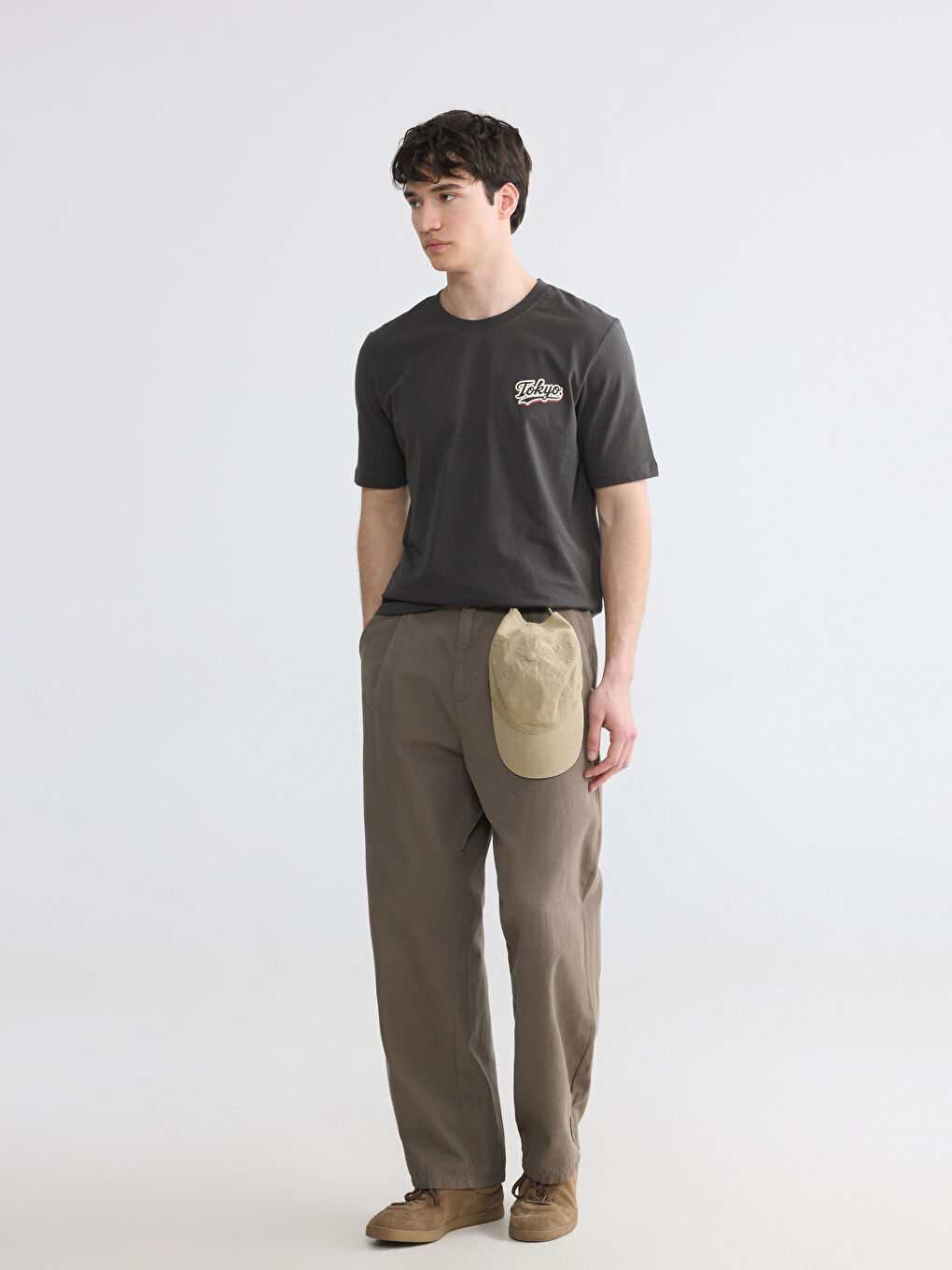 Bisiklet Yaka Tokyo Baskılı Erkek Tişört-1