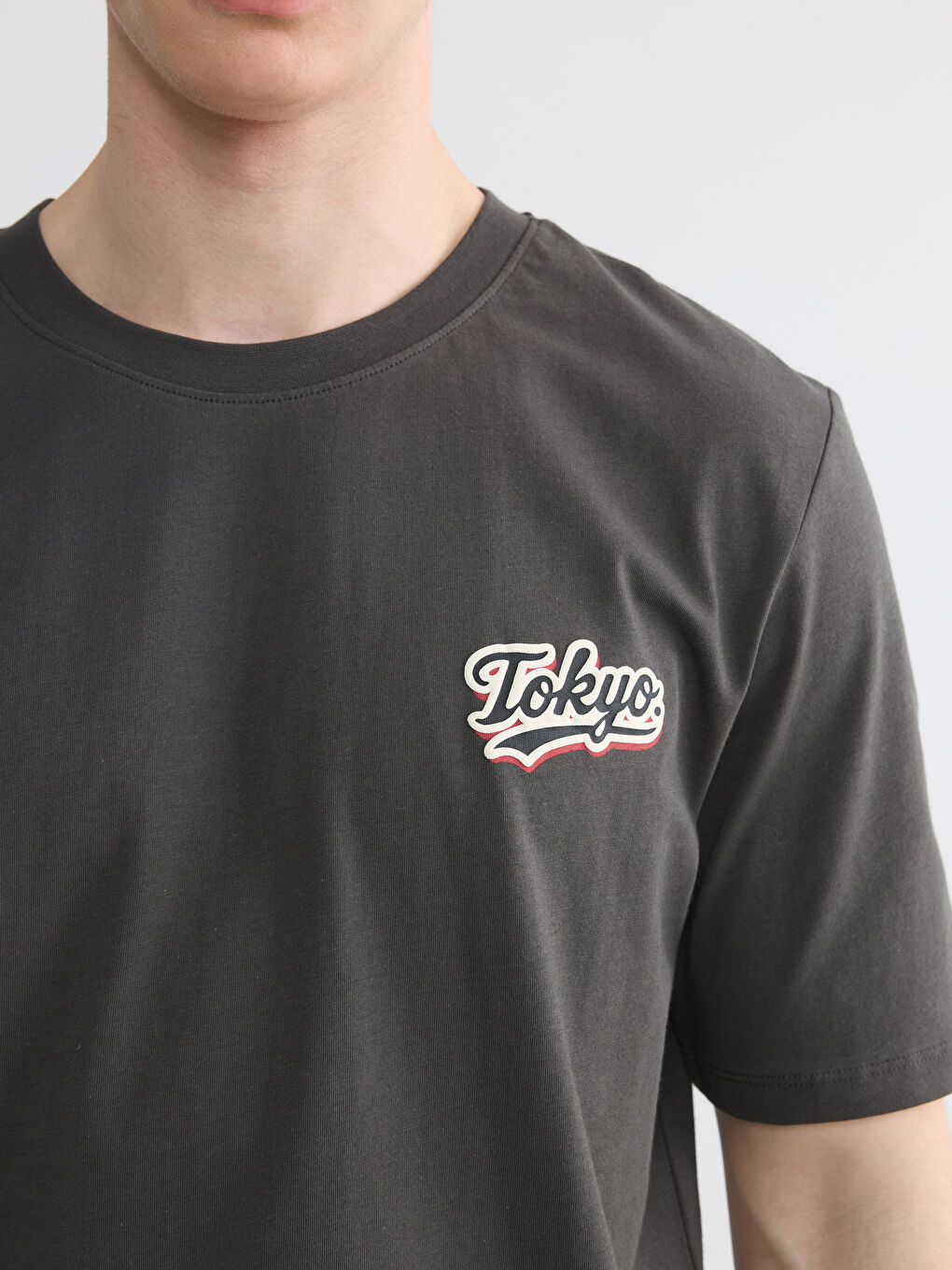 Bisiklet Yaka Tokyo Baskılı Erkek Tişört-2