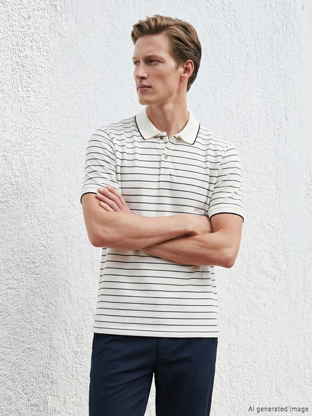 Lacivert Polo Yaka Çizgili Erkek Tişört		
