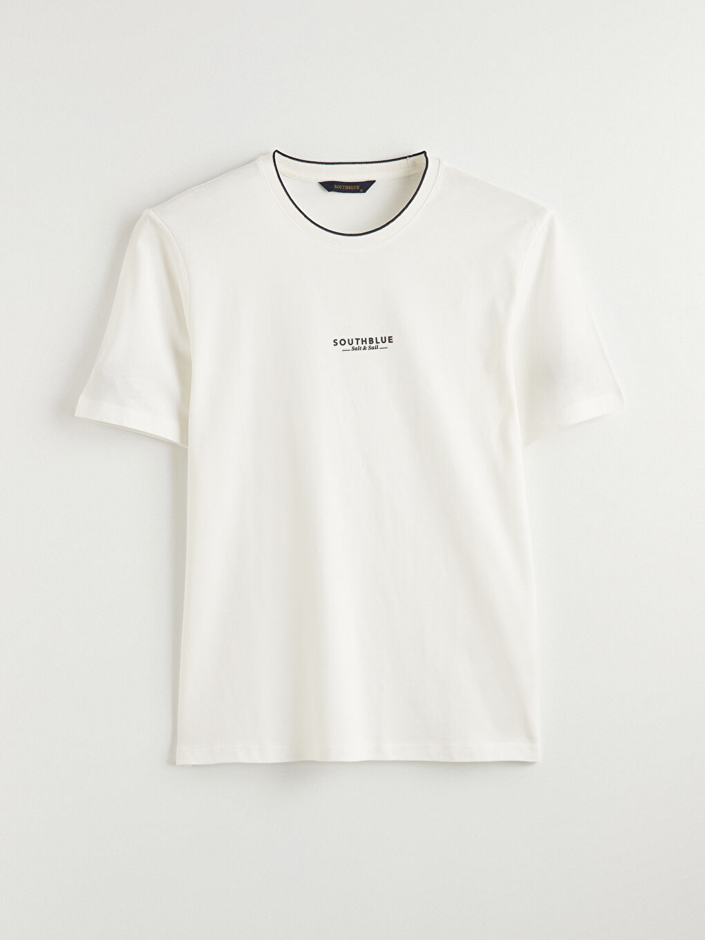 Ekru Bisiklet Yaka Baskılı Erkek Tişört-2