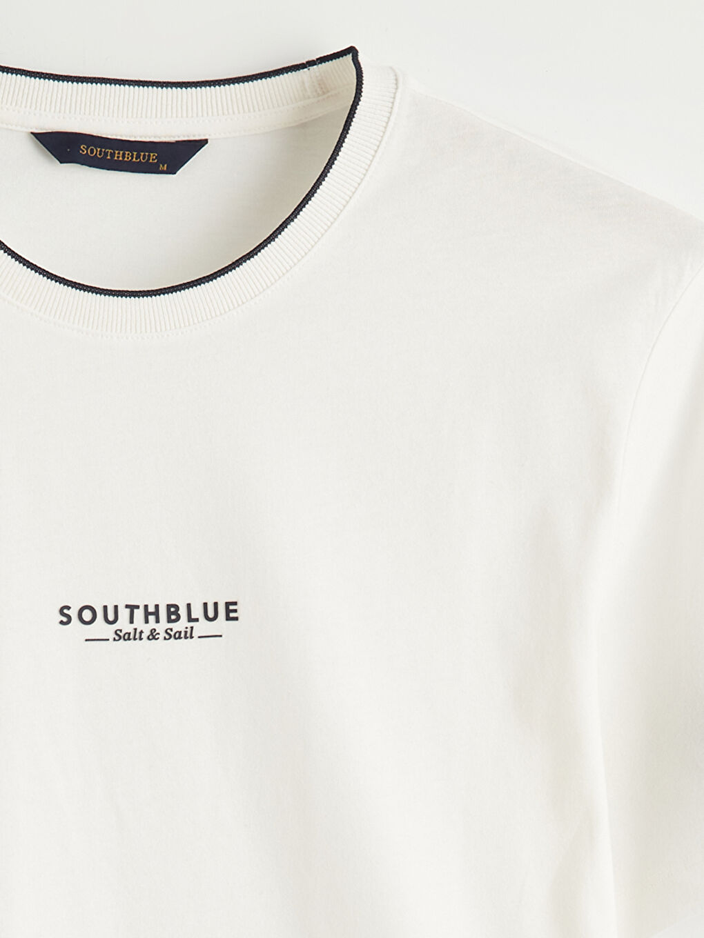 Ekru Bisiklet Yaka Baskılı Erkek Tişört-3