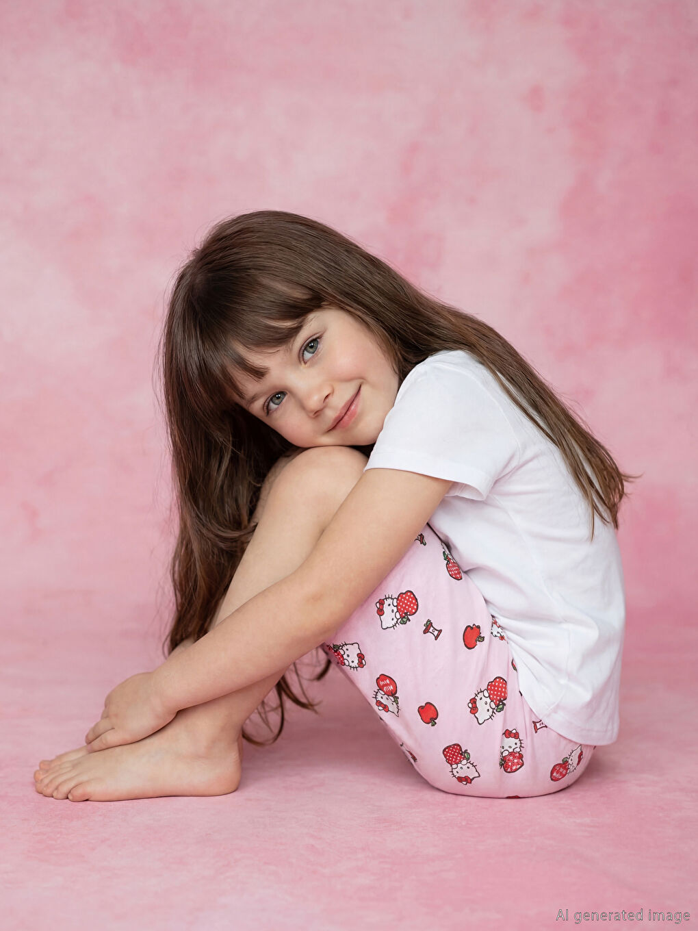 Ekru Hello Kitty Baskılı Kız Çocuk Şortlu Pijama Takımı-1