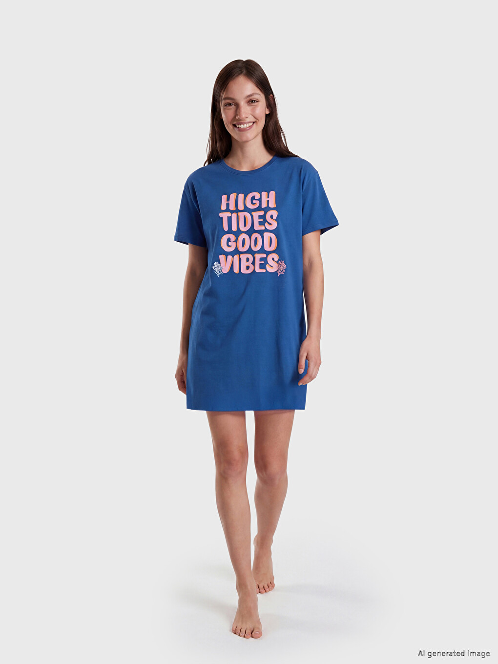 Crew Neck Printed Women's Nightdress-1