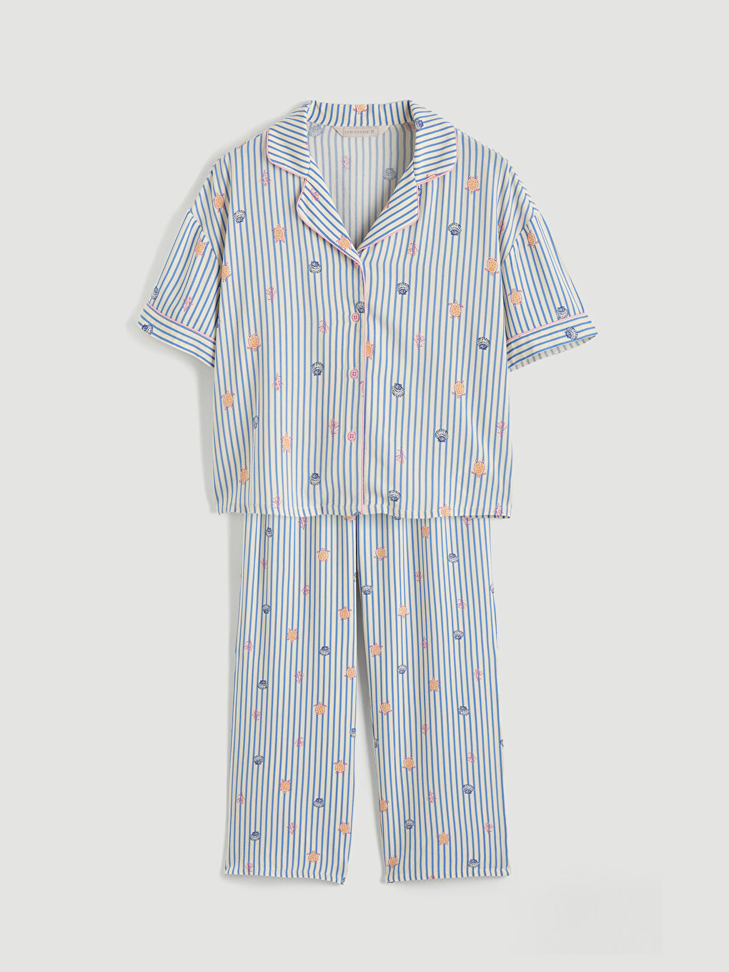 Collared Neck Patterned Women's Pyjamas Set-4