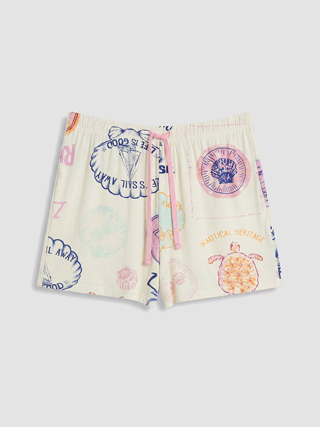 Bej Baskılı Kadın Şort Pijama Altı