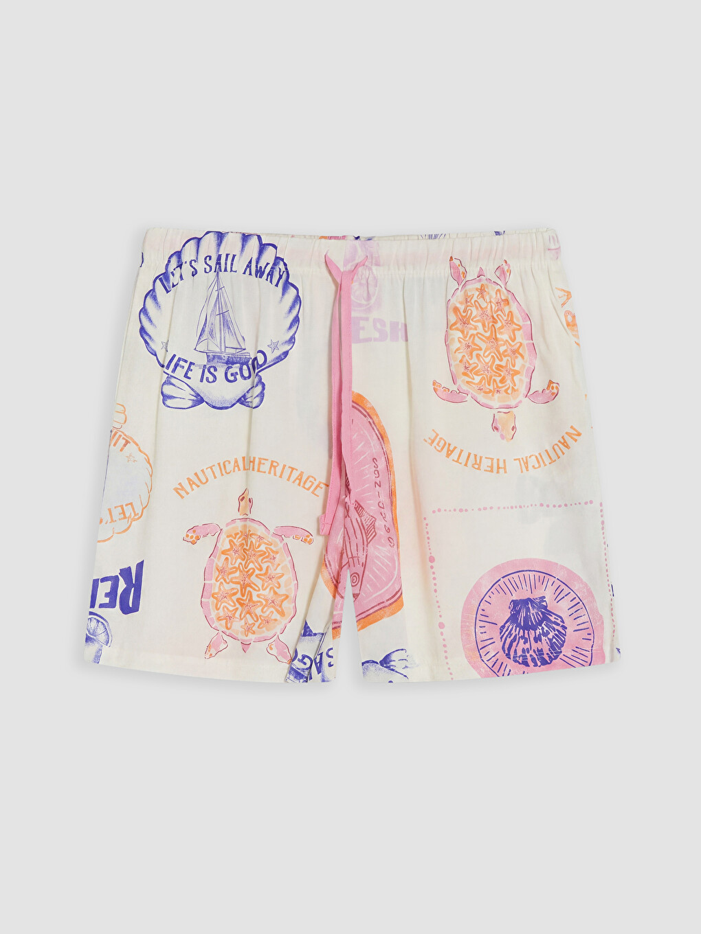 Bej Desenli Kadın Şort Pijama Alt