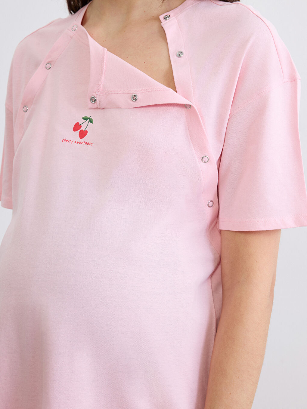 Pembe Bisiklet Yaka Baskılı Hamile Gecelik-2