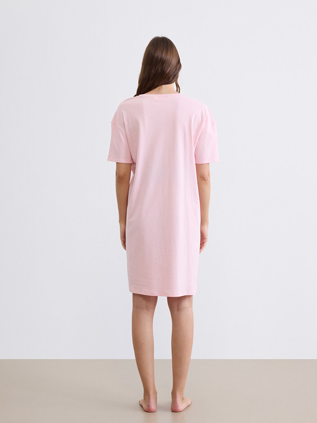 Pembe Bisiklet Yaka Baskılı Hamile Gecelik-3