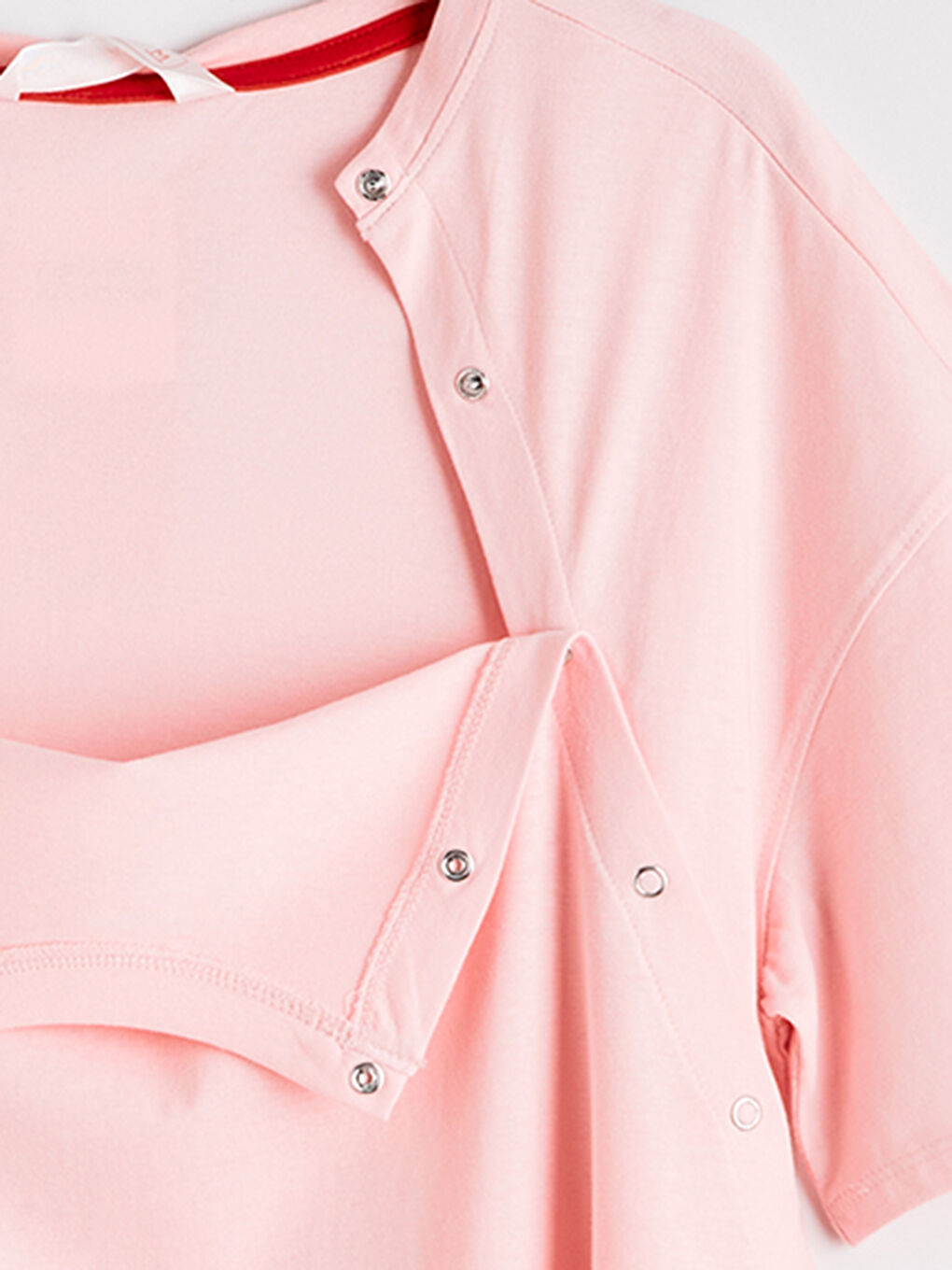 Pembe Bisiklet Yaka Baskılı Hamile Gecelik-5