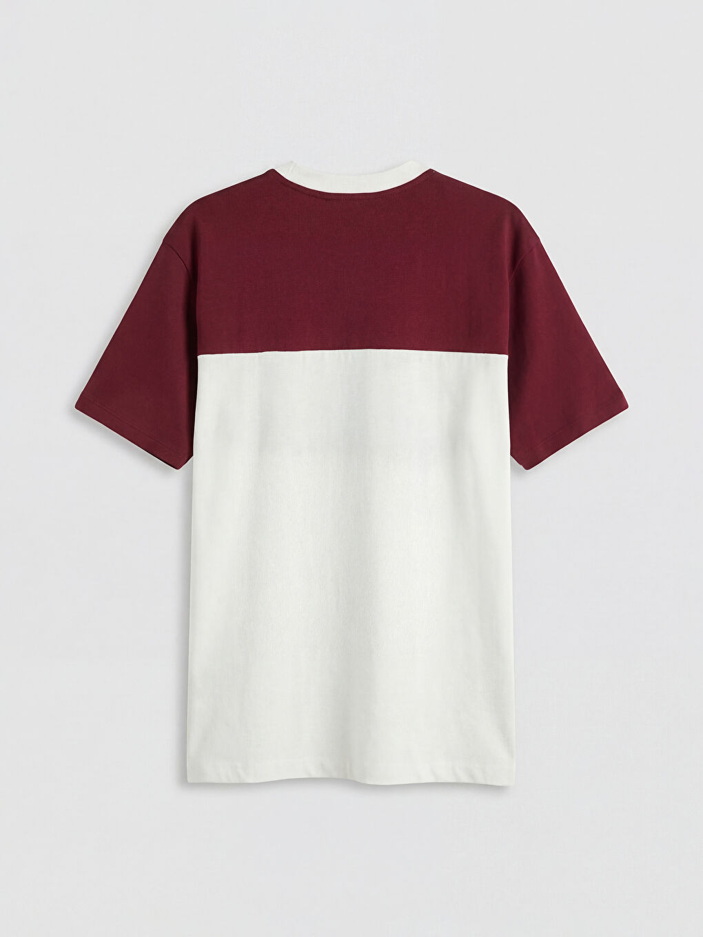 Ekru V Yaka Renk Bloklu Erkek Tişört-1
