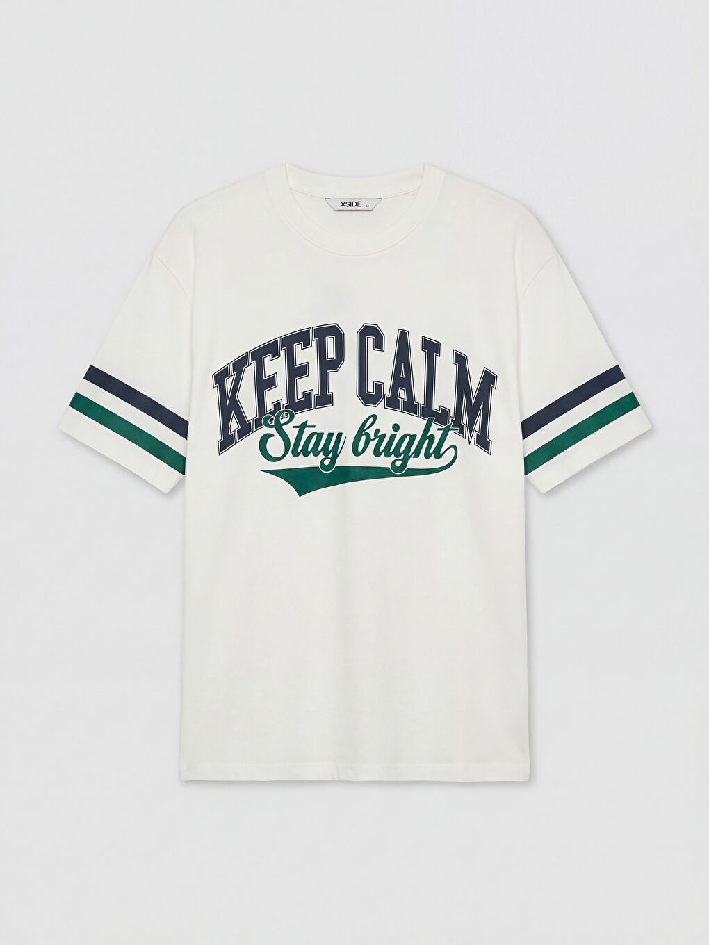 Beyaz Bisiklet Yaka Baskılı Erkek Tişört-3