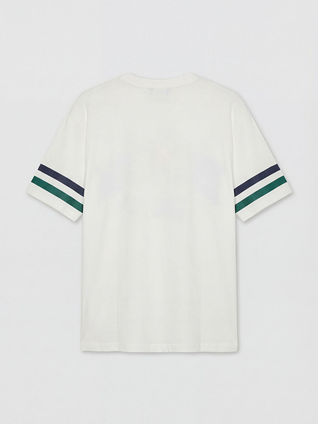 Beyaz Bisiklet Yaka Baskılı Erkek Tişört-4