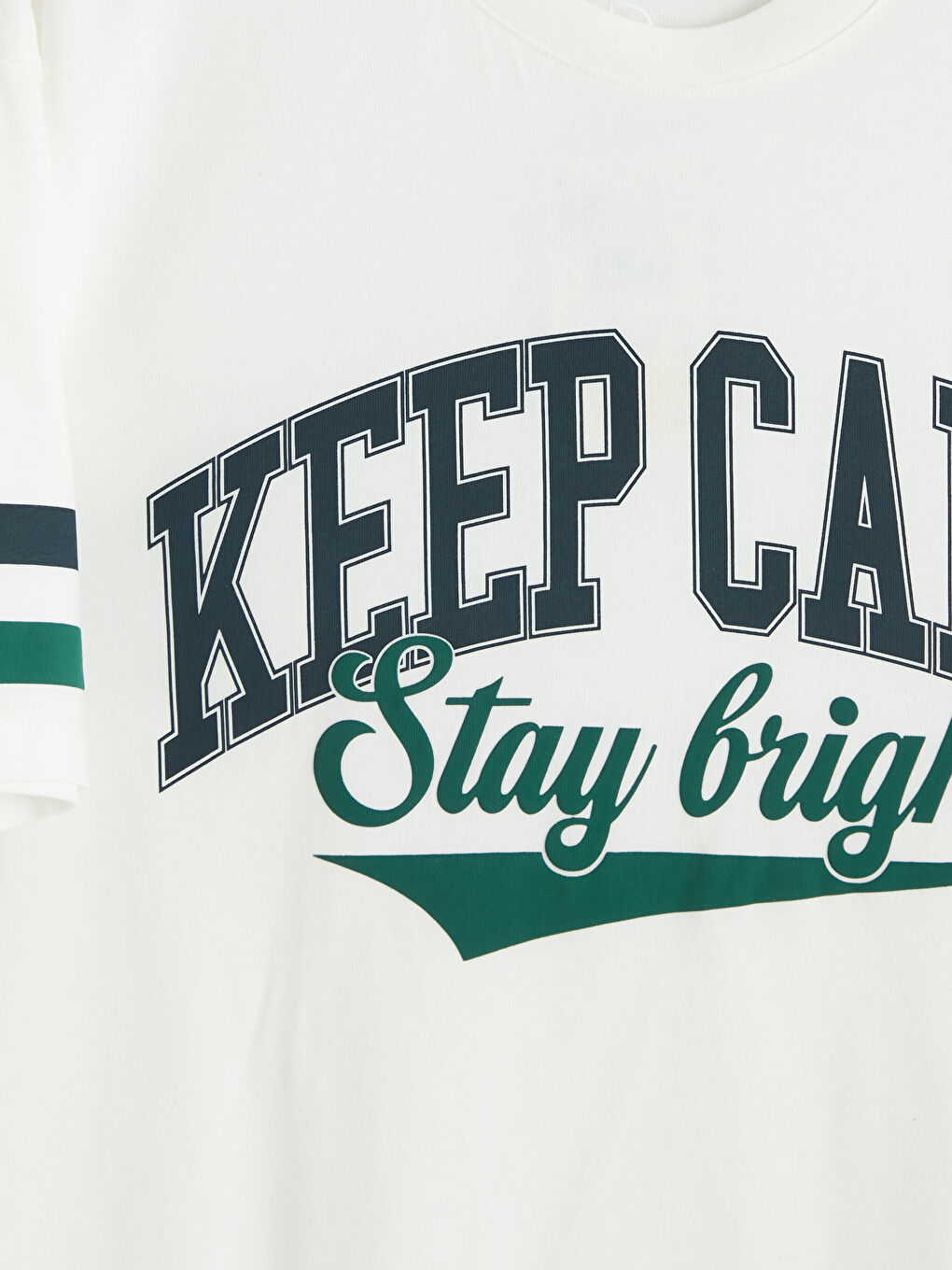 Beyaz Bisiklet Yaka Baskılı Erkek Tişört-5