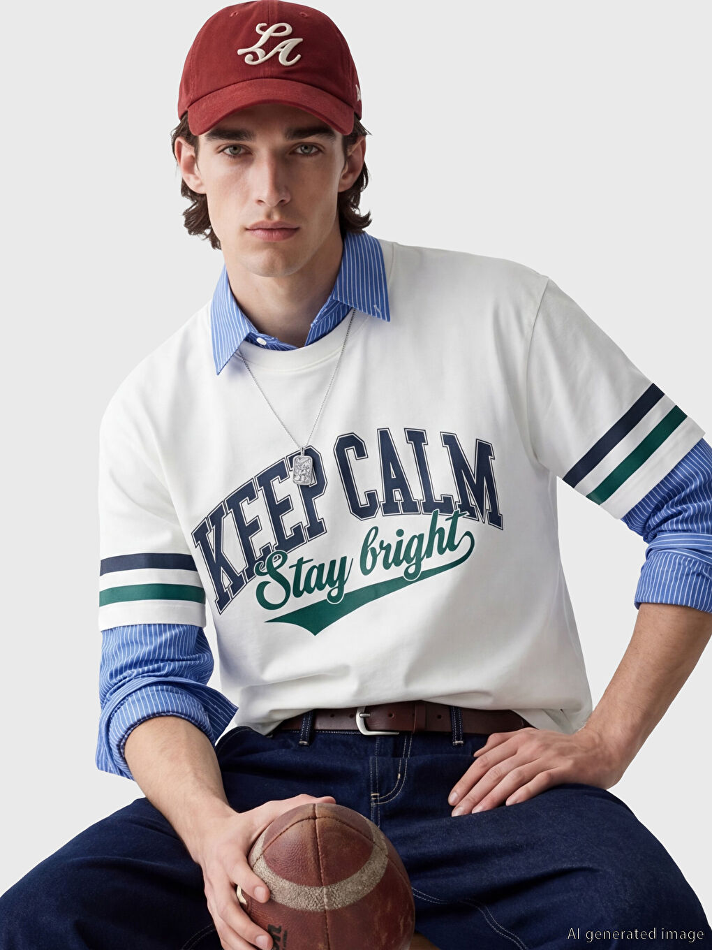 Beyaz Bisiklet Yaka Baskılı Erkek Tişört