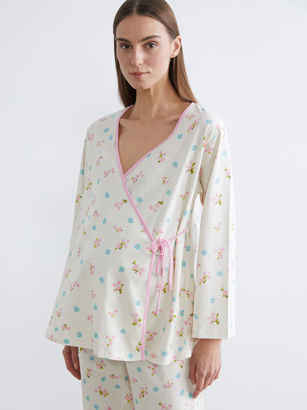 Floral Wrap-Front Maternity Pajama Set-1