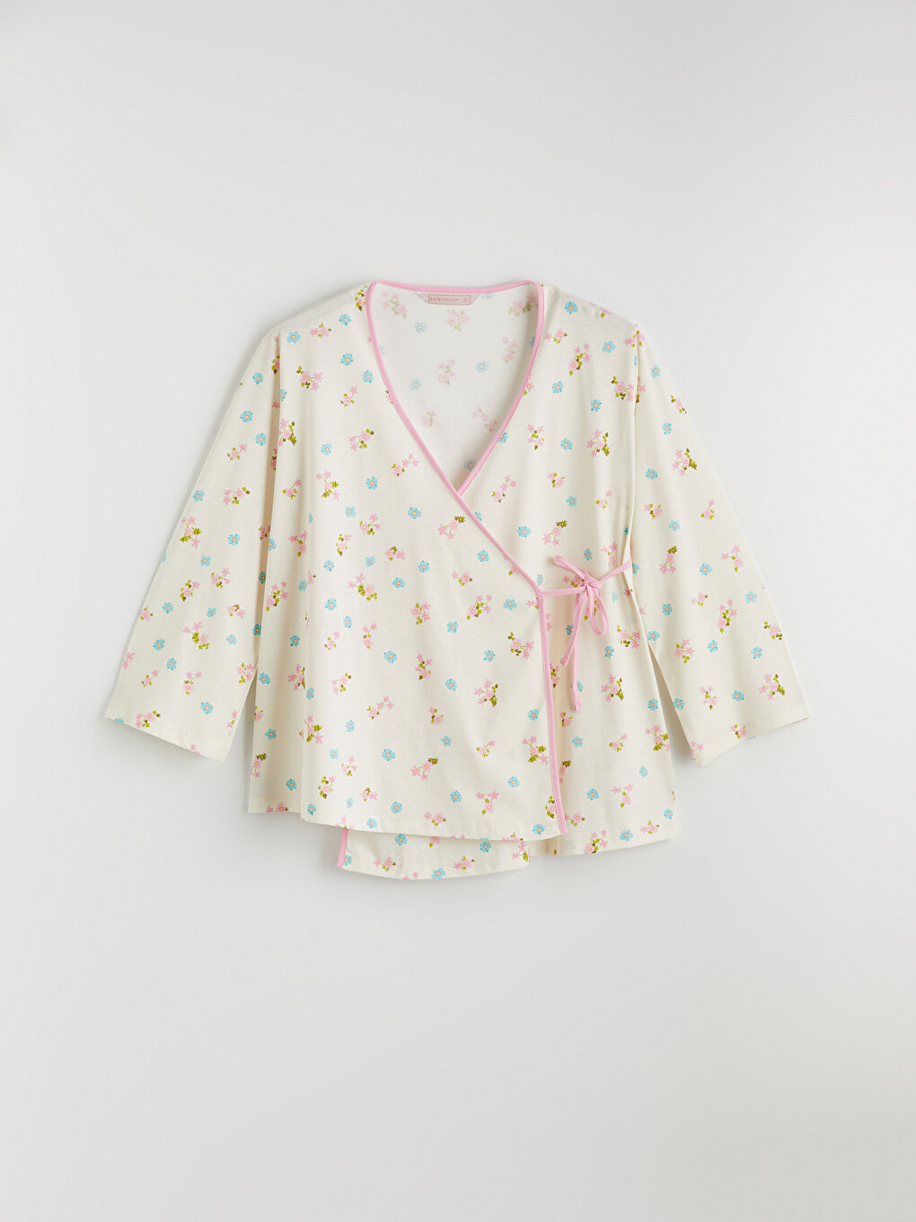 Ekru Kruvaze Yaka Çiçekli Hamile Pijama Takım-1