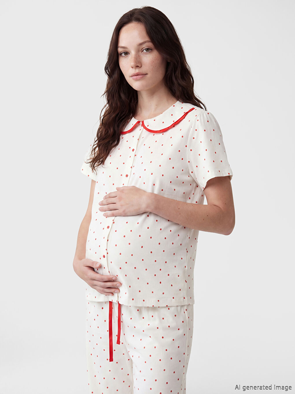 Пижамный комплект для беременных в горошек с воротником Питер Пэн-1
