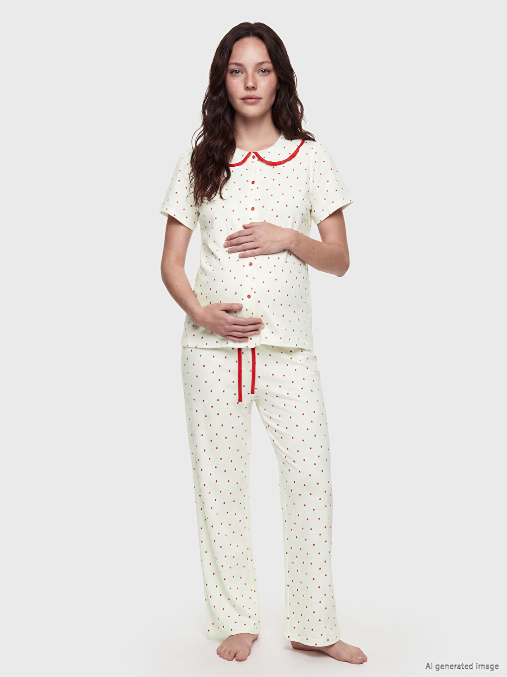 Peter Pan Collar Polka Dot Maternity Pyjamas Set-1