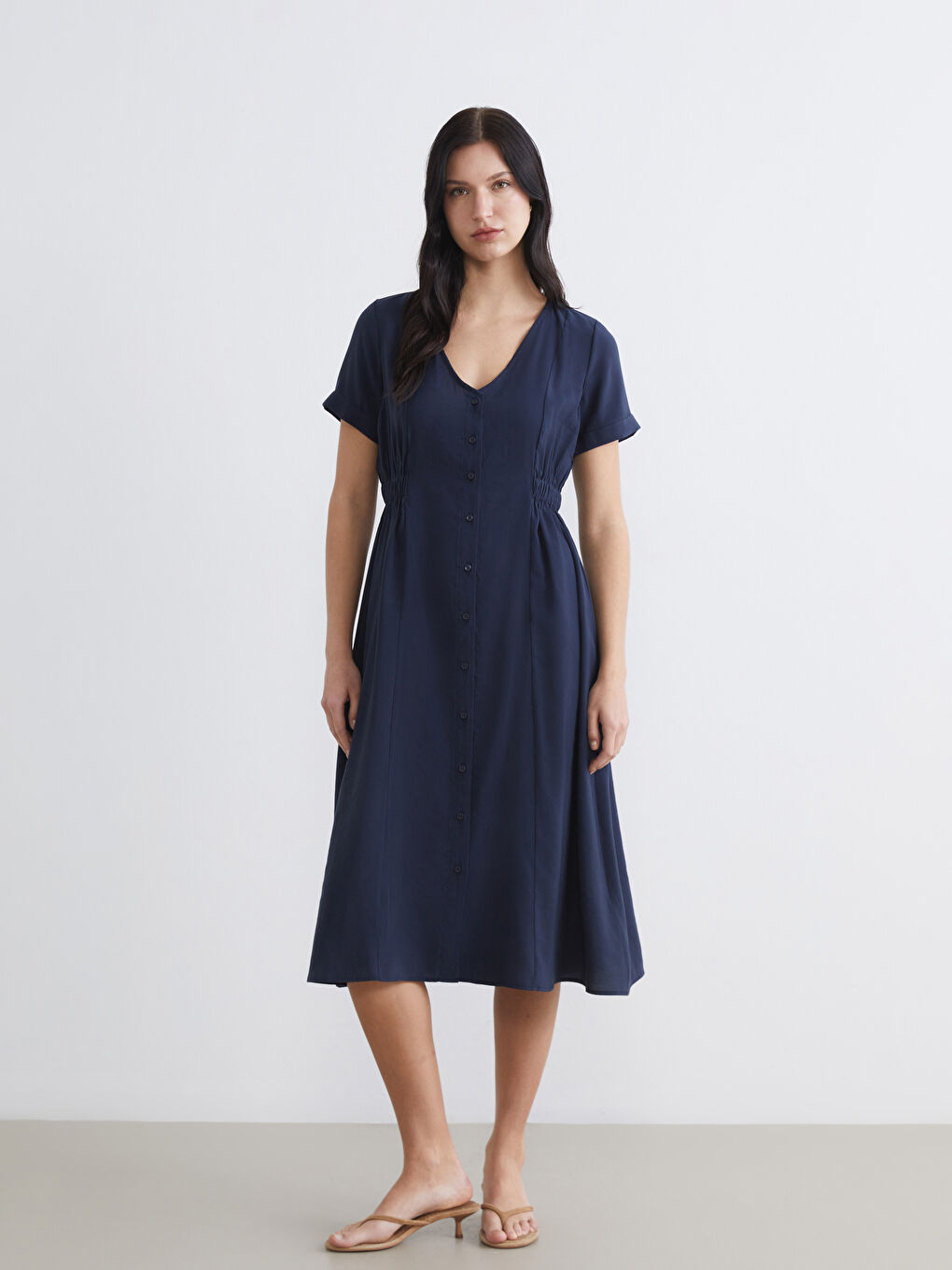 Lacivert V Yaka A Kesim Elbise