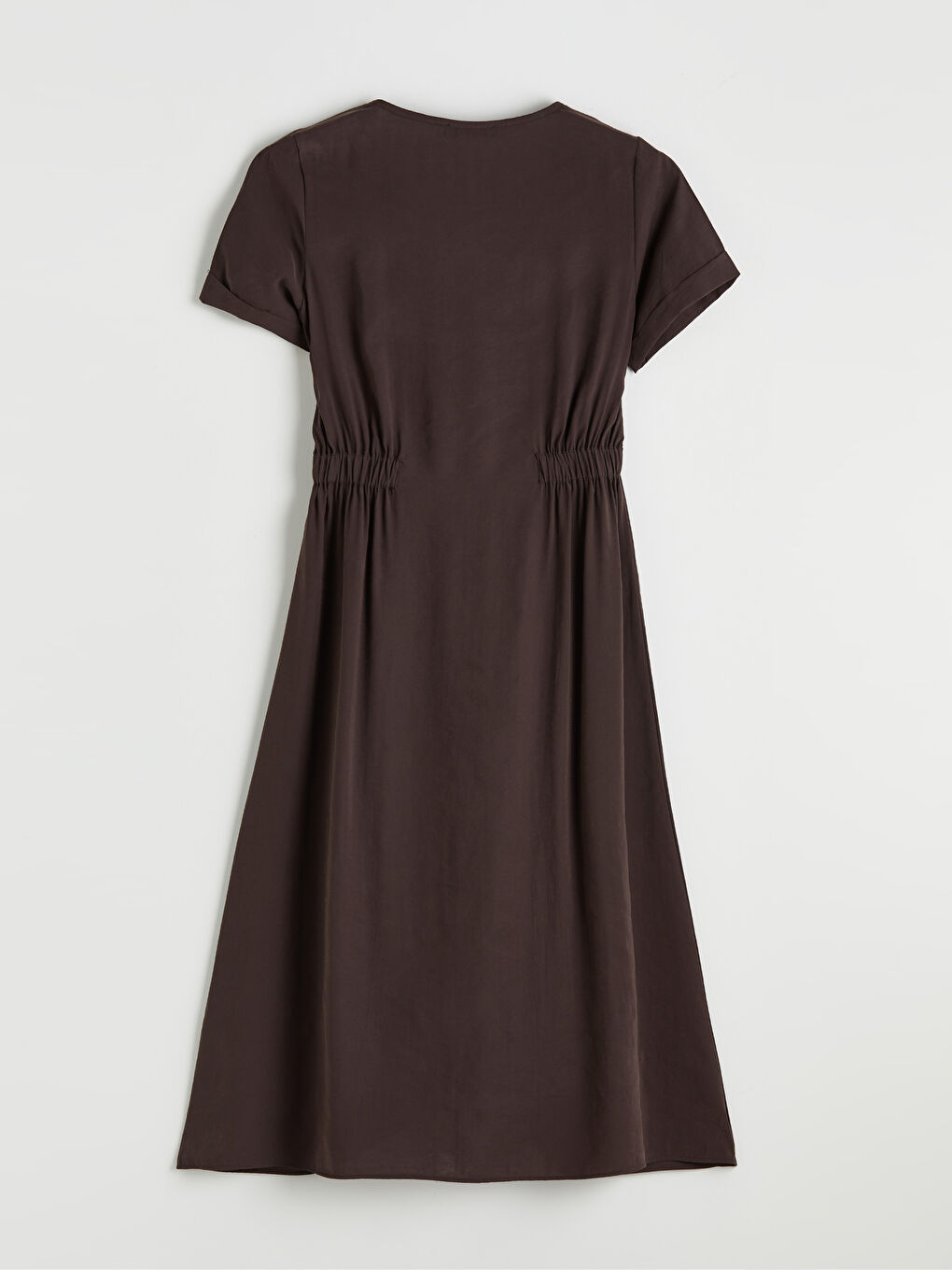 Kahverengi V Yaka Belden Oturtmalı Elbise-5