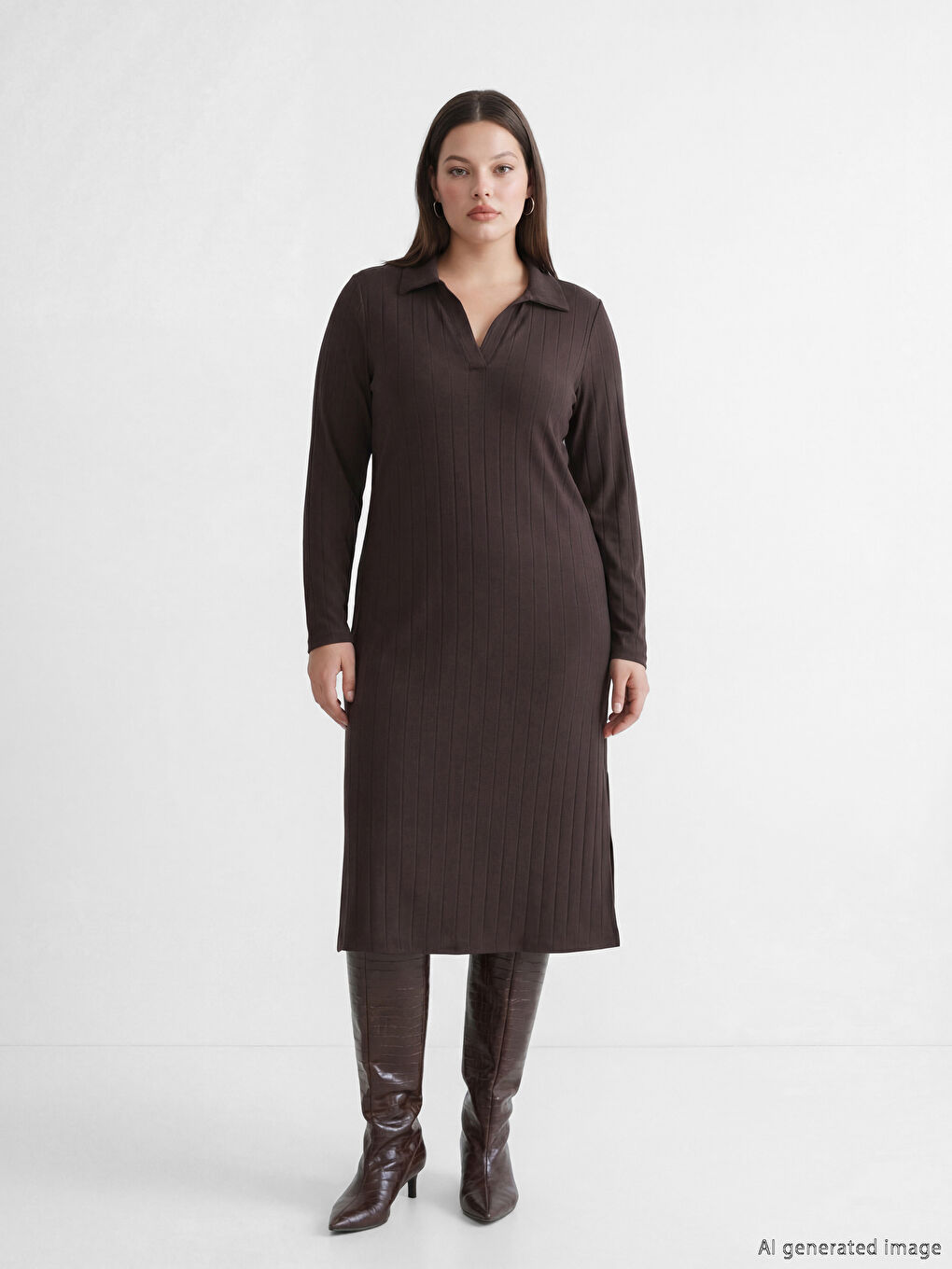 فستان قميص بخطوط على شكل حرف A-1