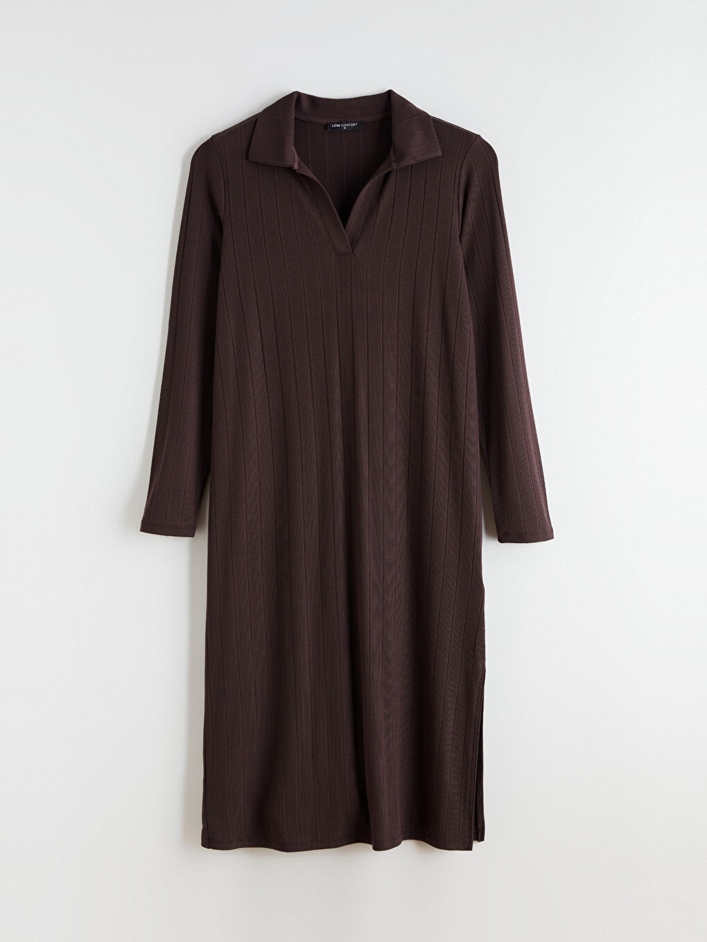 Kahverengi Gömlek Yaka Çizgili A Kesim Elbise-4